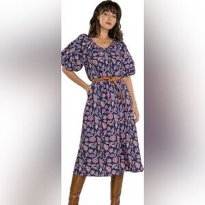 NWT Elizabeth James The Label Penny Midi Dress in Navy Cactus Flower Size XS